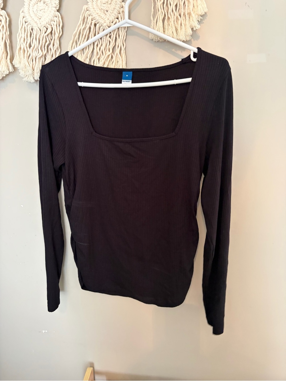 Old Navy Black Ribbed Square-Neck Long Sleeve Tee
